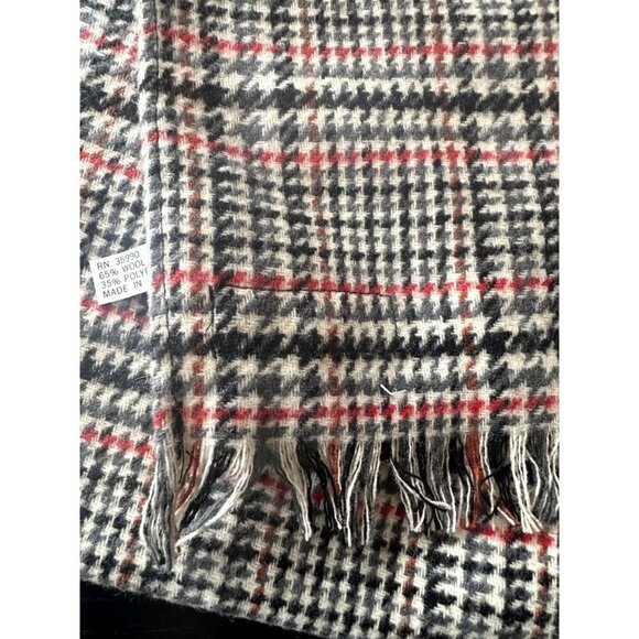 Evan Picone Black Gray Red Houndstooth Wool Blend Muffler Scarf - Picture 3 of 6